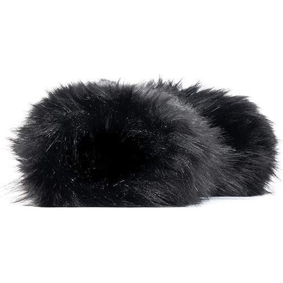 Womens Black Faux Fur Fuzzy Tall Knee High Boho Fall Winter Comfy Cozy Boots 8W - Picture 5 of 5